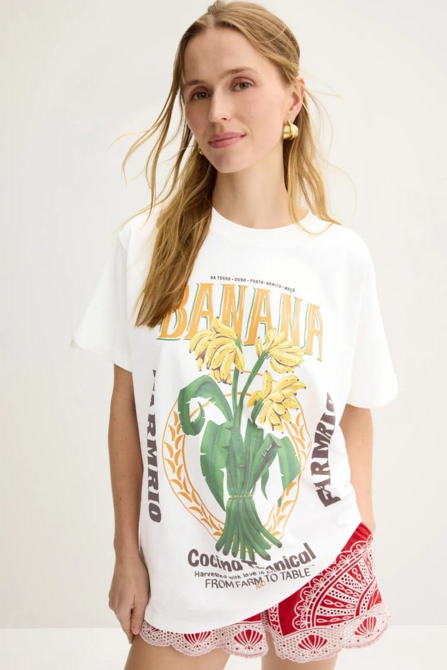 Farm Rio Banana Cocina  Relaxed T-Shirt Women Size L